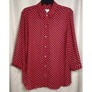 Chico's Women's Size 2 Blouse - Red w/White Polka Dots - Sheer 3/4 Sleeve